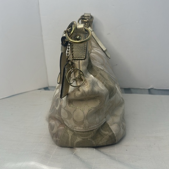 Coach Signature Hobo Bag Canvas Leather Metalic Gold Beige No.C1293-F19195 - Picture 2 of 9